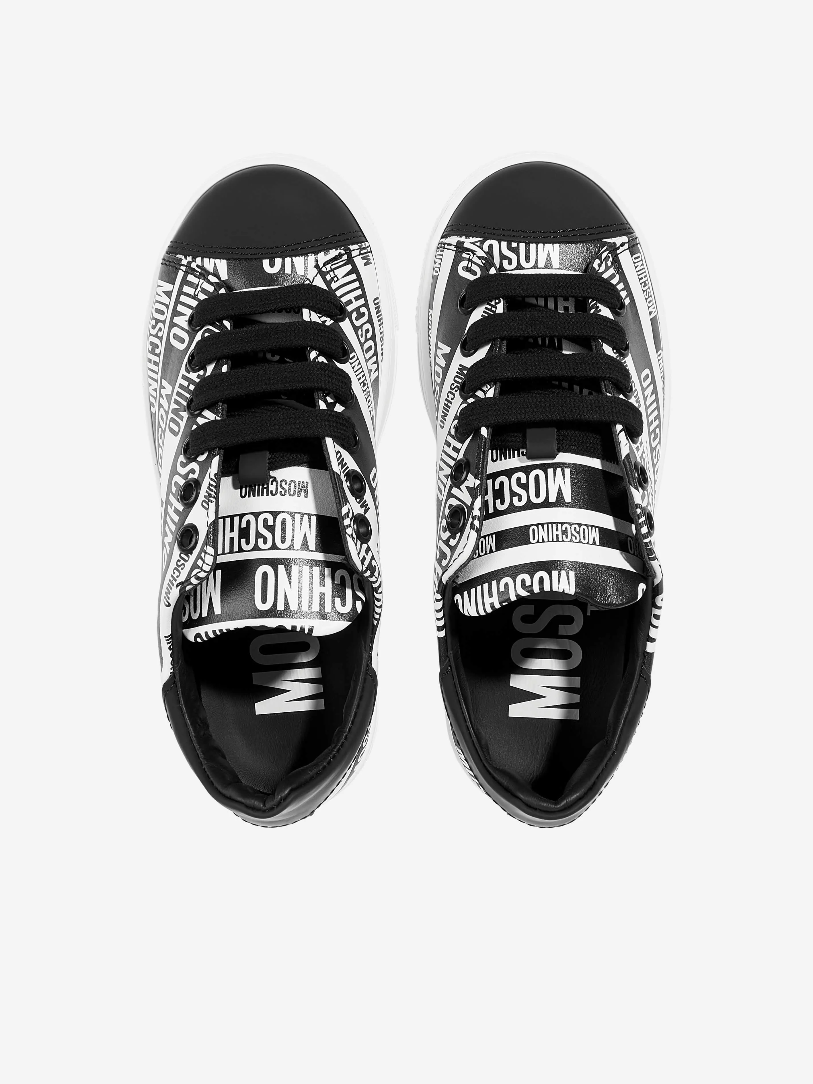 Moschino Kids Leather Logo Trainers in Black