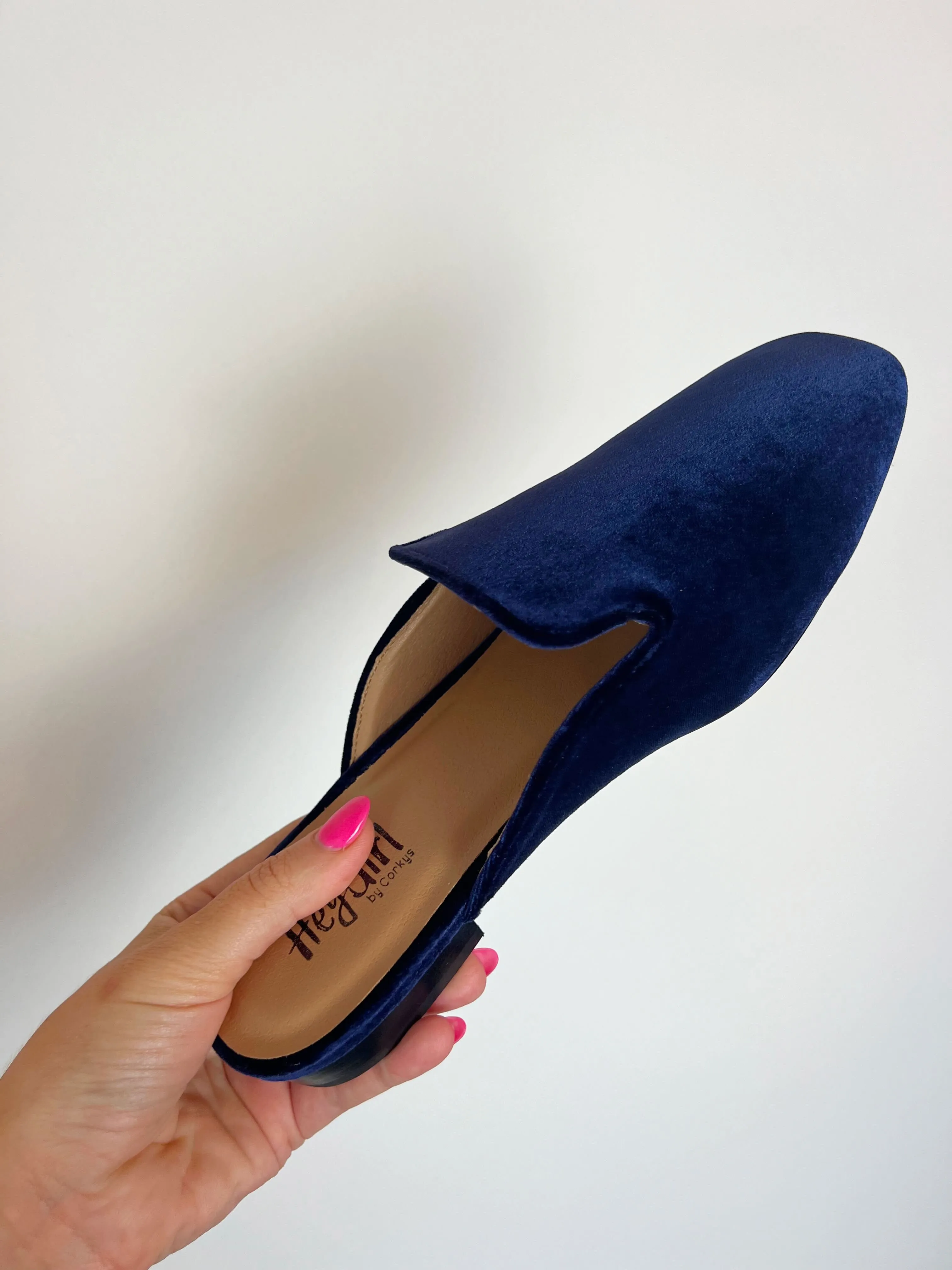 Navy Velvet Spotlight Mules by Corkys