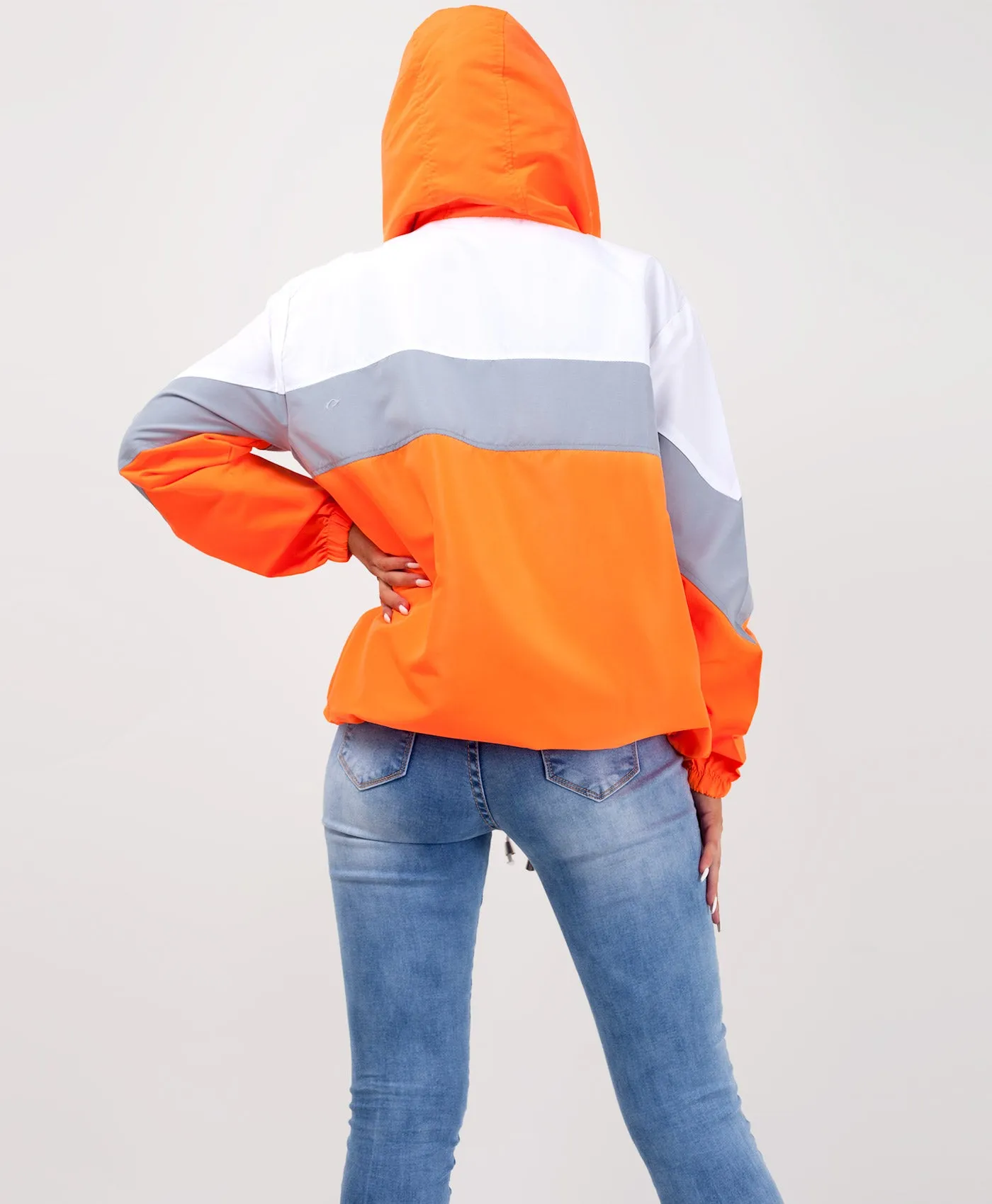 Neon Orange Colour Block Windbreaker Festival Jacket