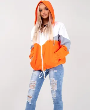 Neon Orange Colour Block Windbreaker Festival Jacket