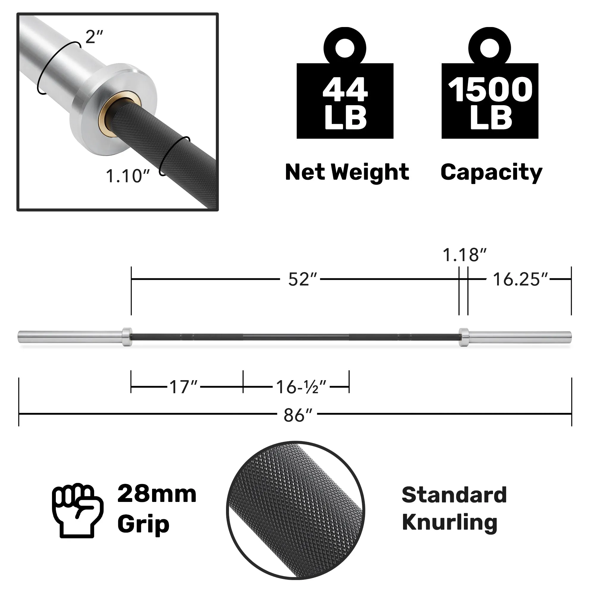 Olympic Barbell - Weightlifting & Powerlifting 2" Bar