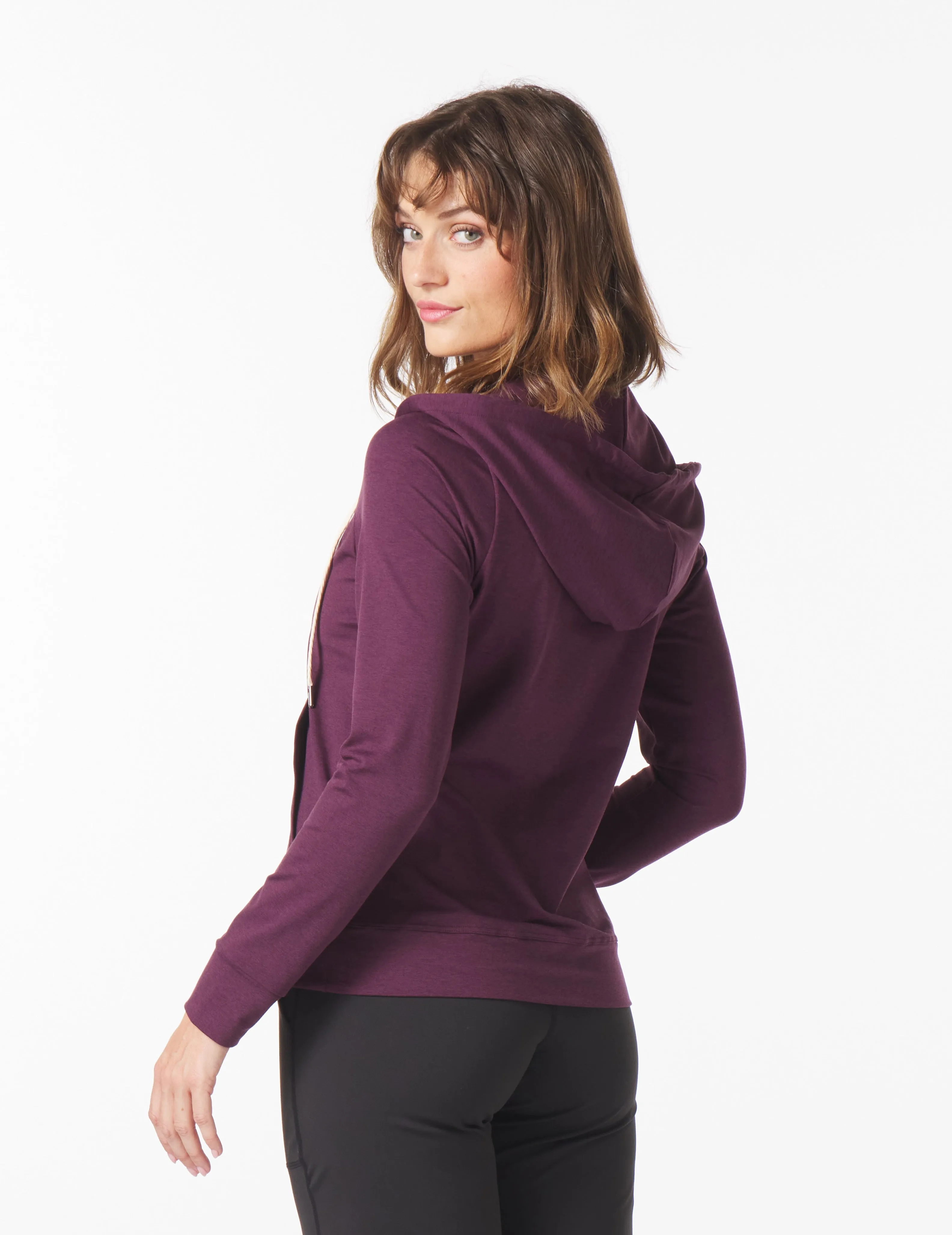 On The Go Lightweight Zip Up Hoodie: Mulberry