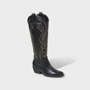 Open Box - Women's Kenzi Tall Western Dress Boots with Memory Foam Insole - Wild Fable Black 7.5