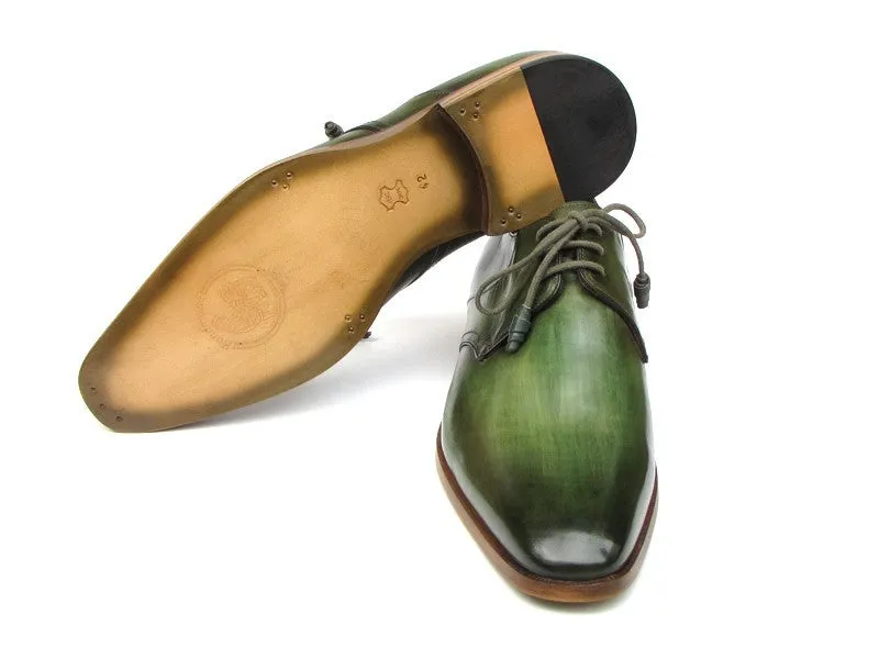 Paul Parkman Green Hand-Painted Derby Shoes Leather Upper & Leather Sole