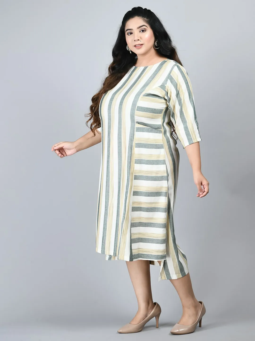 Plus Size Plus Size Striped Green Midi Dress