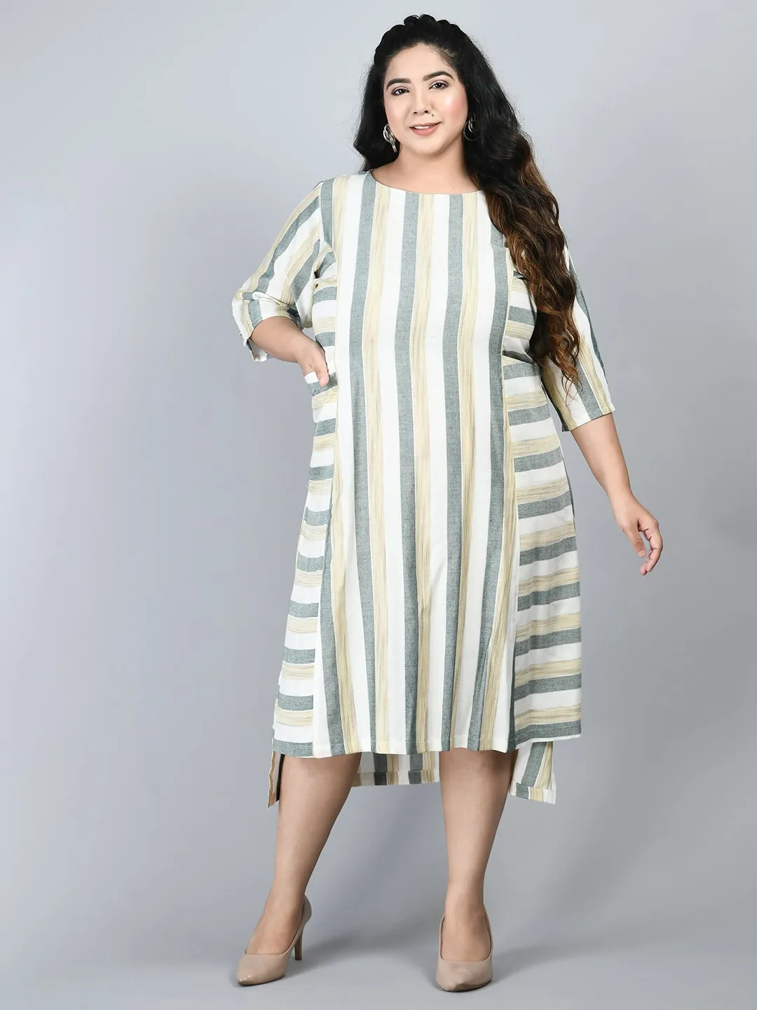 Plus Size Plus Size Striped Green Midi Dress