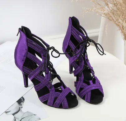 Purple Ballroom Dance Boots Latin Salsa Bachata Dancing Shoes