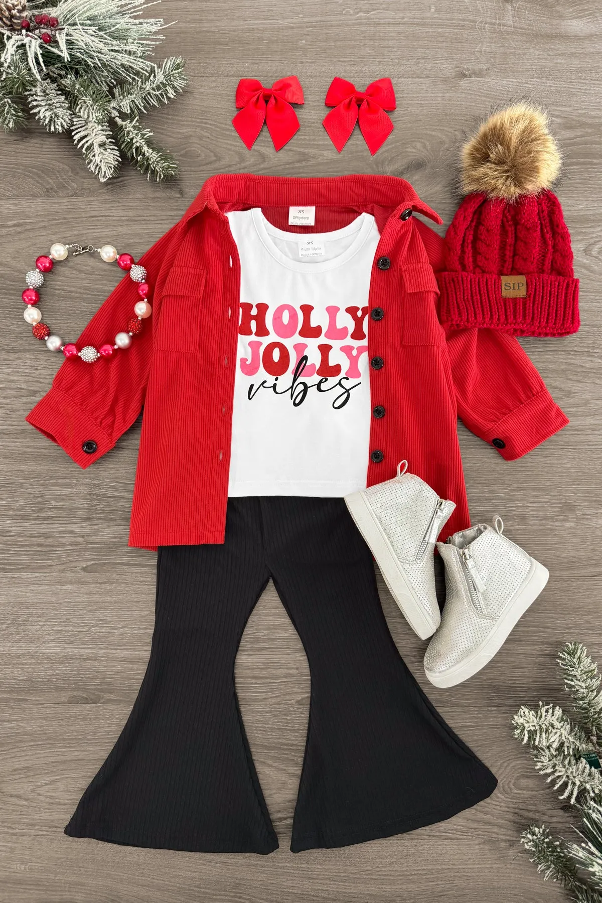 "Holly Jolly Vibes" Button Down Flare Set - 3 Piece