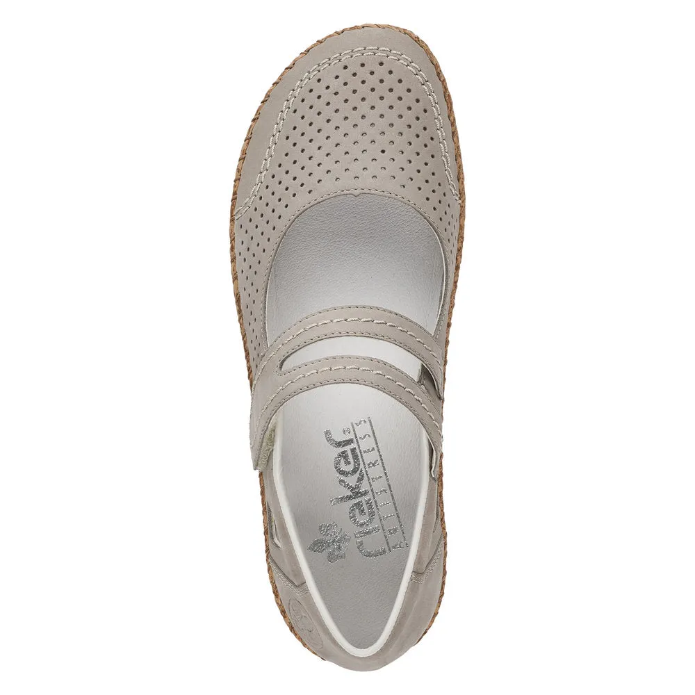 Rieker 44885-40 Ladies Grey Leather Touch Fastening Shoes