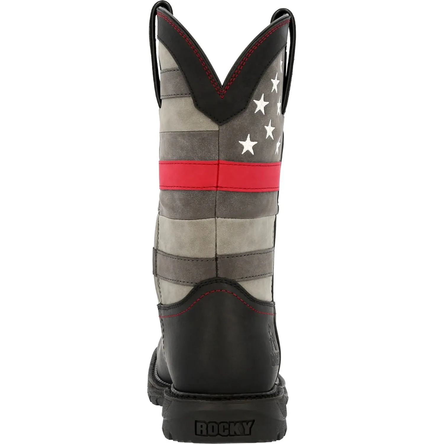 Rocky Womens Black/Gray Leather Red Line Western Cowboy Boots