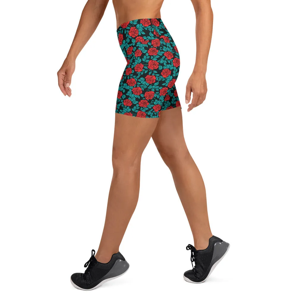 Rose Garden High Waist Yoga Shorts