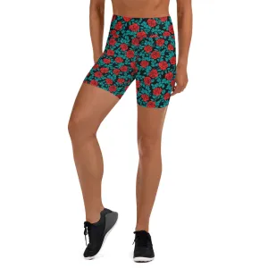 Rose Garden High Waist Yoga Shorts