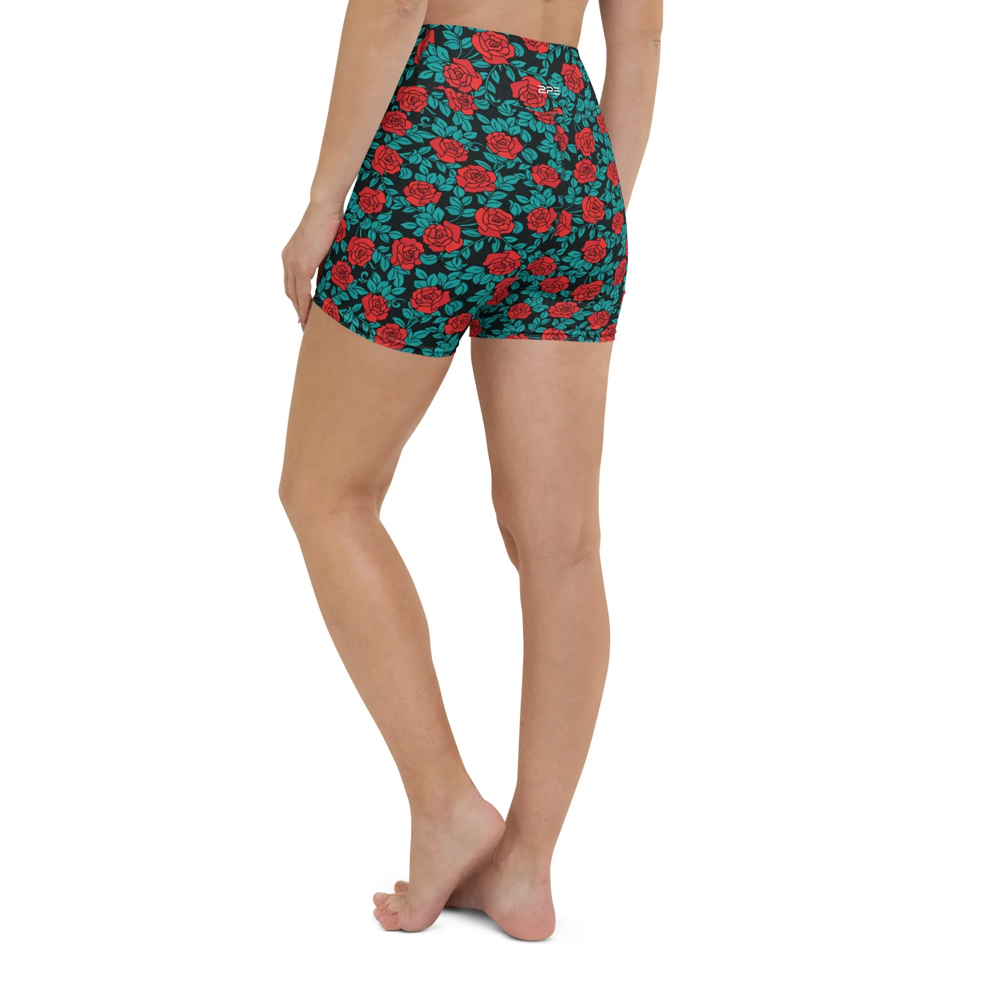 Rose Garden High Waist Yoga Shorts