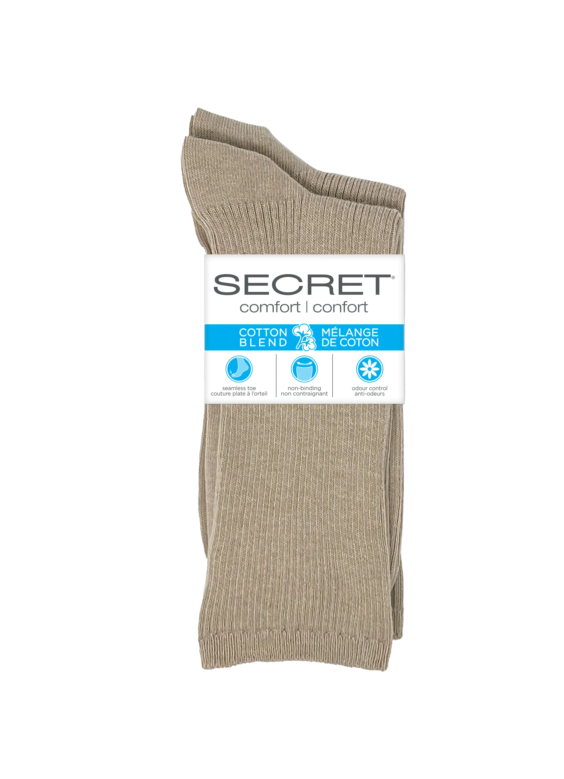 SECRET® Comfort Cotton Non-Binding Ribbed Crew - 2 Pairs