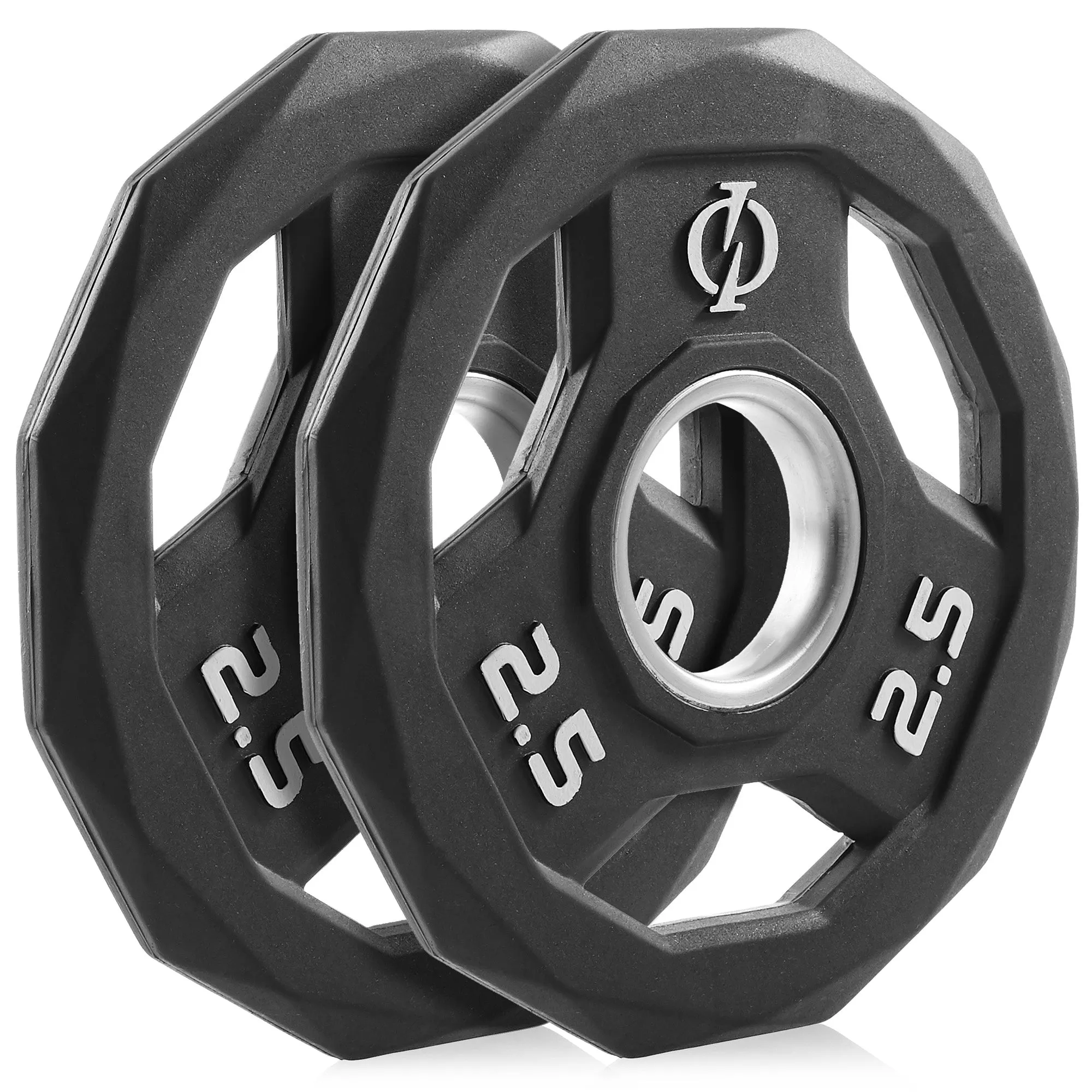 Set of 2 Rubber Coated Olympic Grip Weight Plates Black