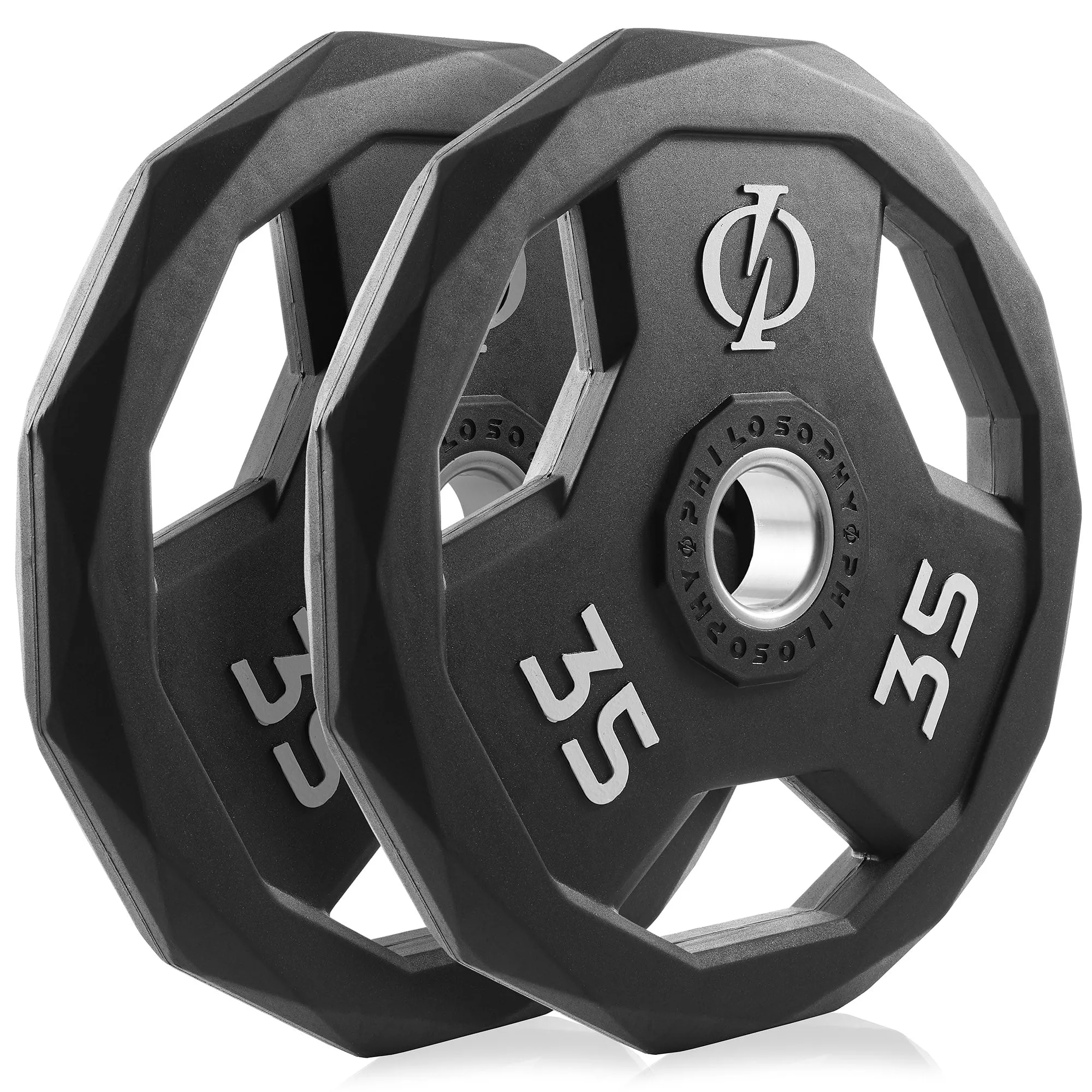 Set of 2 Rubber Coated Olympic Grip Weight Plates Black