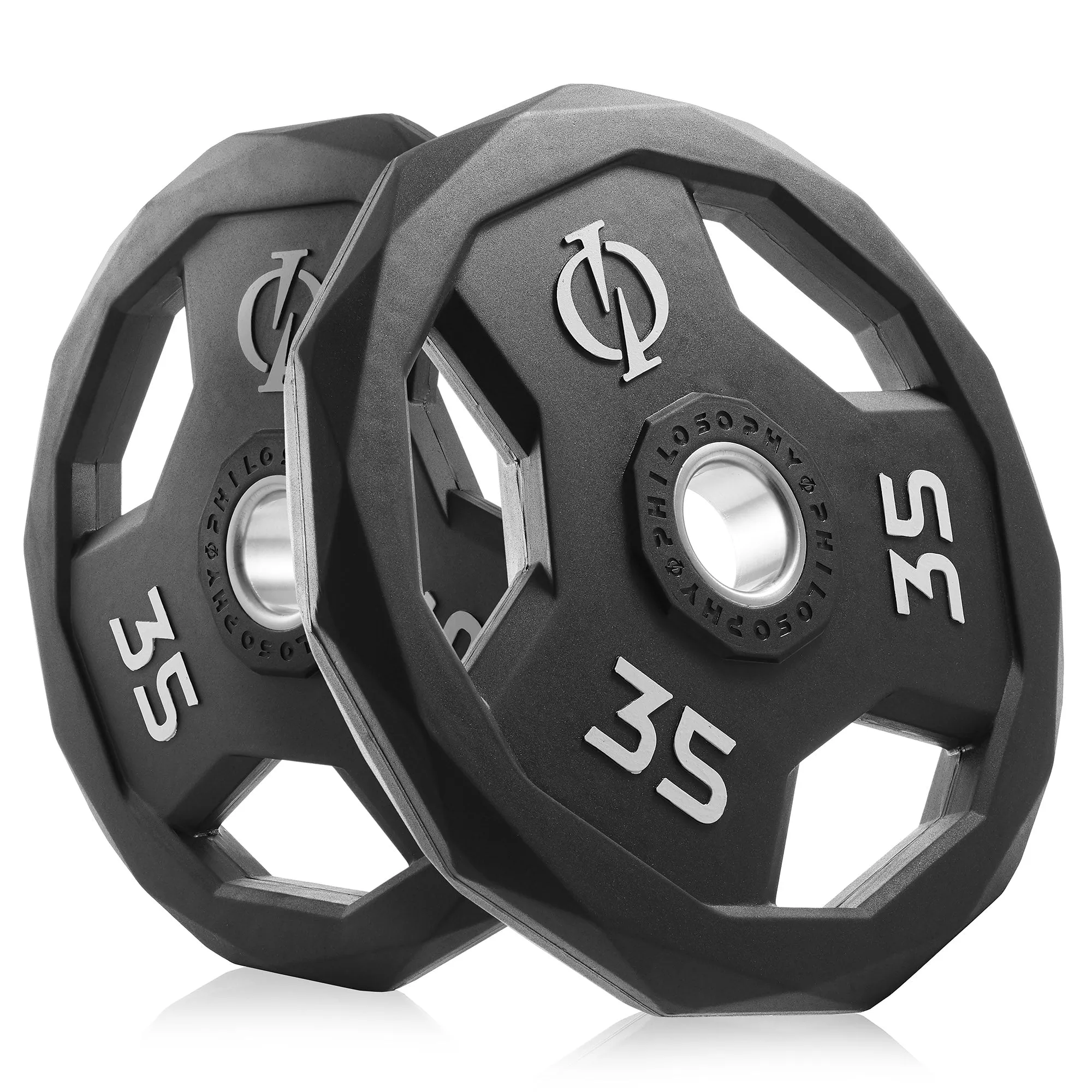 Set of 2 Rubber Coated Olympic Grip Weight Plates Black