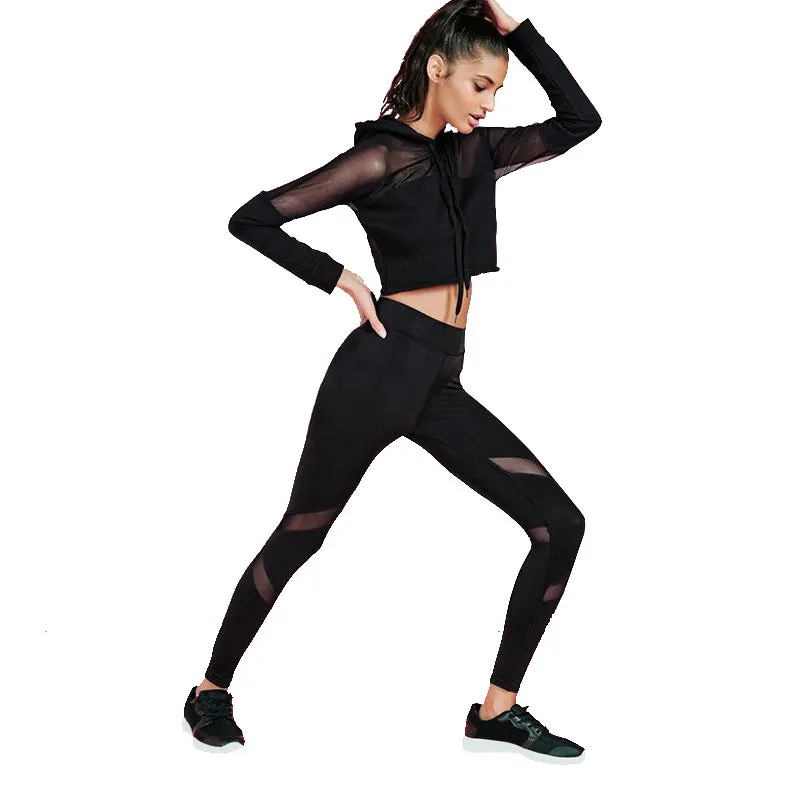 Sexy Meshed Patchwork Workout Set Legging   Long Sleeve