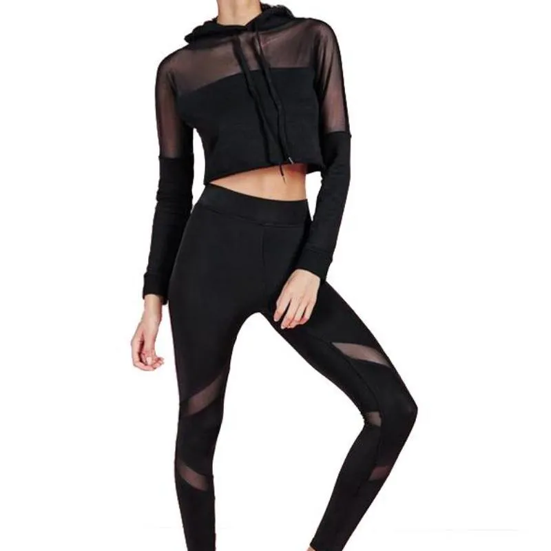 Sexy Meshed Patchwork Workout Set Legging   Long Sleeve