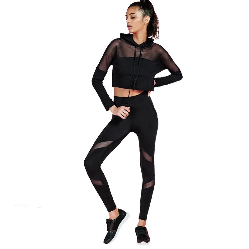 Sexy Meshed Patchwork Workout Set Legging   Long Sleeve