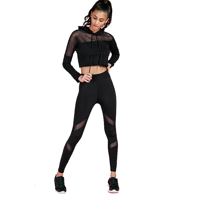 Sexy Meshed Patchwork Workout Set Legging   Long Sleeve