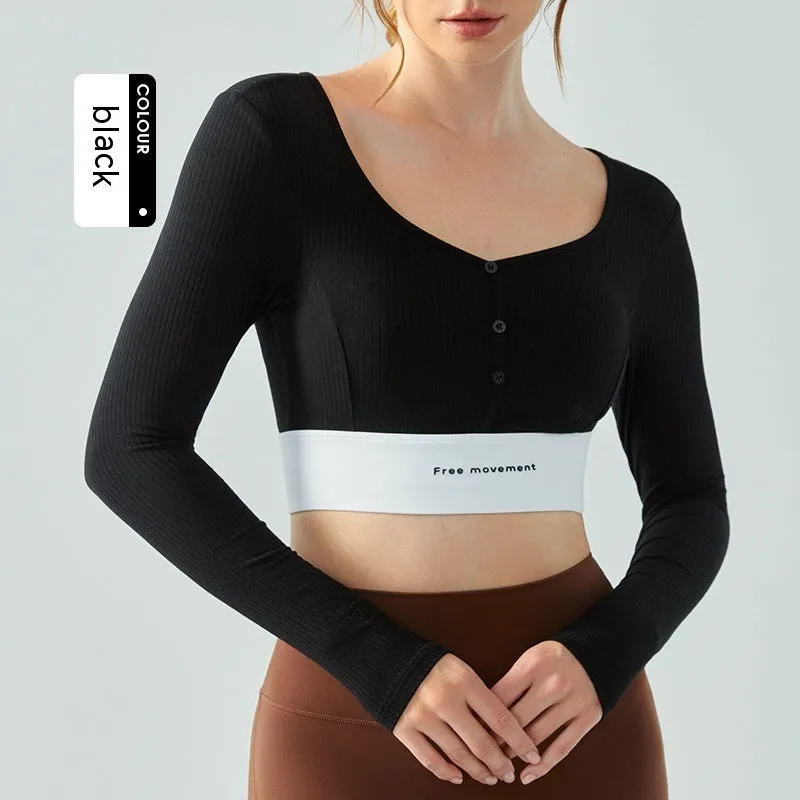 Sexy Tight Yoga Long Sleeve Women's Semi-fixed Cup Short Slim-fit Clothes