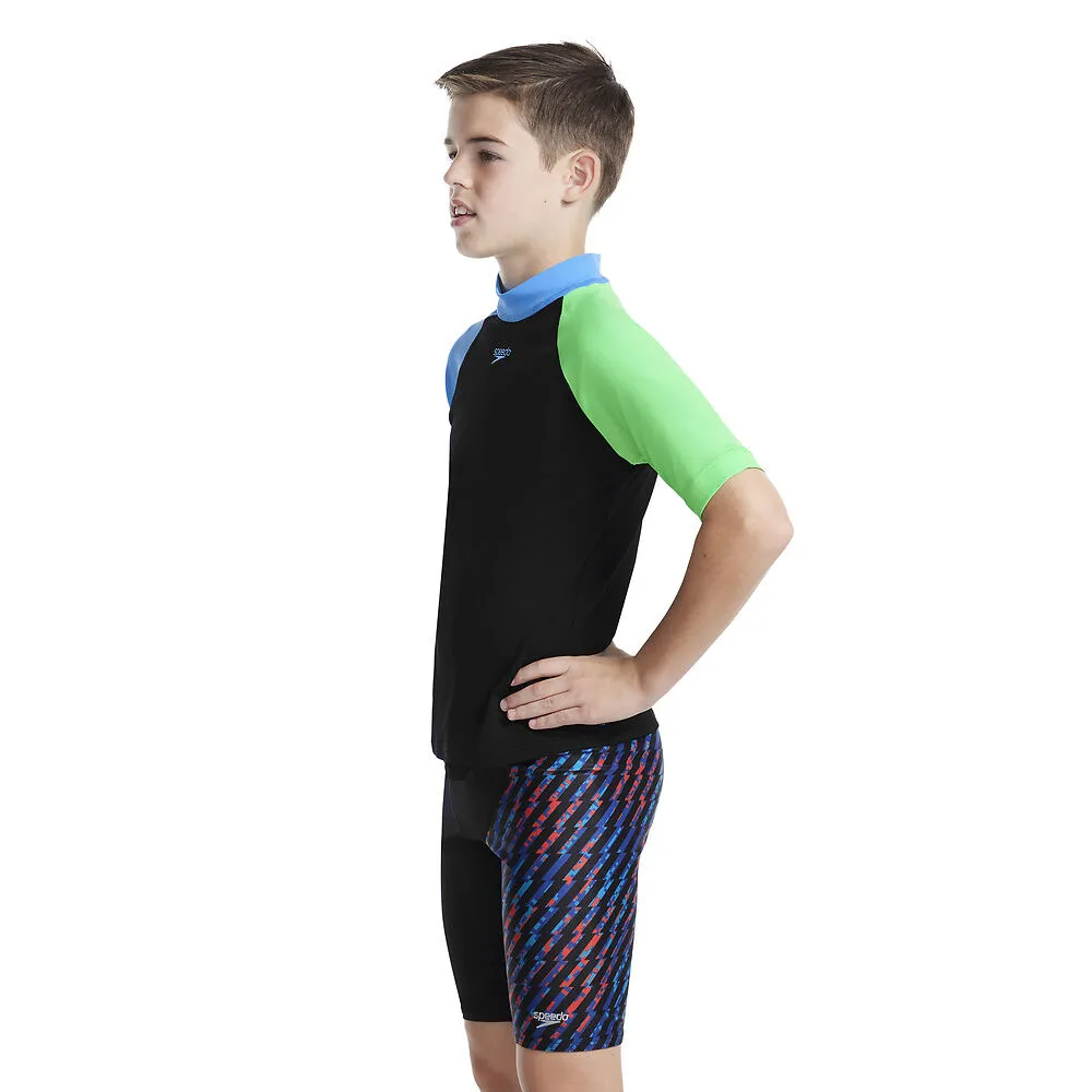 Speedo Jnr Boys SS Suntop Black/Picton Blue/Harlequin Green