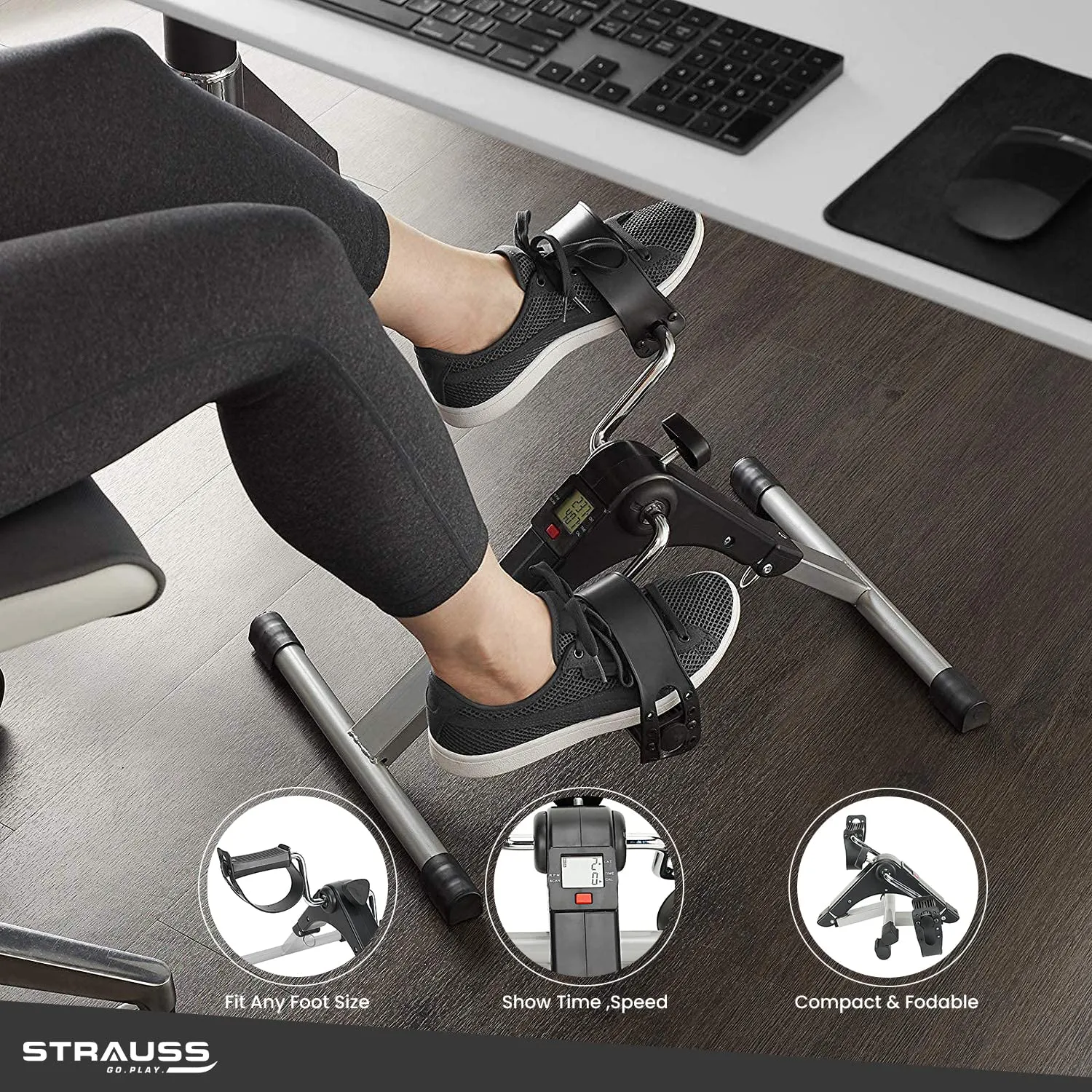 Strauss Digital Pedal Exerciser |Along with Adjustable Resistance and LCD Display | Portable and Foldable Mini Fitness Cycle | Suitable for Light Exercise of Legs & Arms, and Physiotherapy at Home