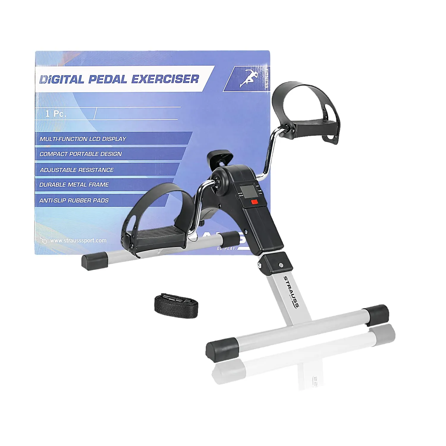 Strauss Digital Pedal Exerciser |Along with Adjustable Resistance and LCD Display | Portable and Foldable Mini Fitness Cycle | Suitable for Light Exercise of Legs & Arms, and Physiotherapy at Home