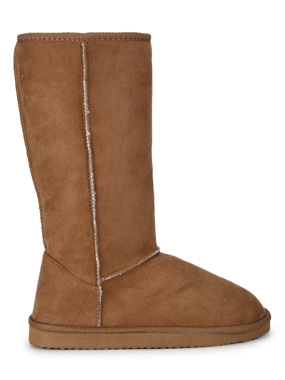 Tan Flat Snow Mid Calf Long Boots