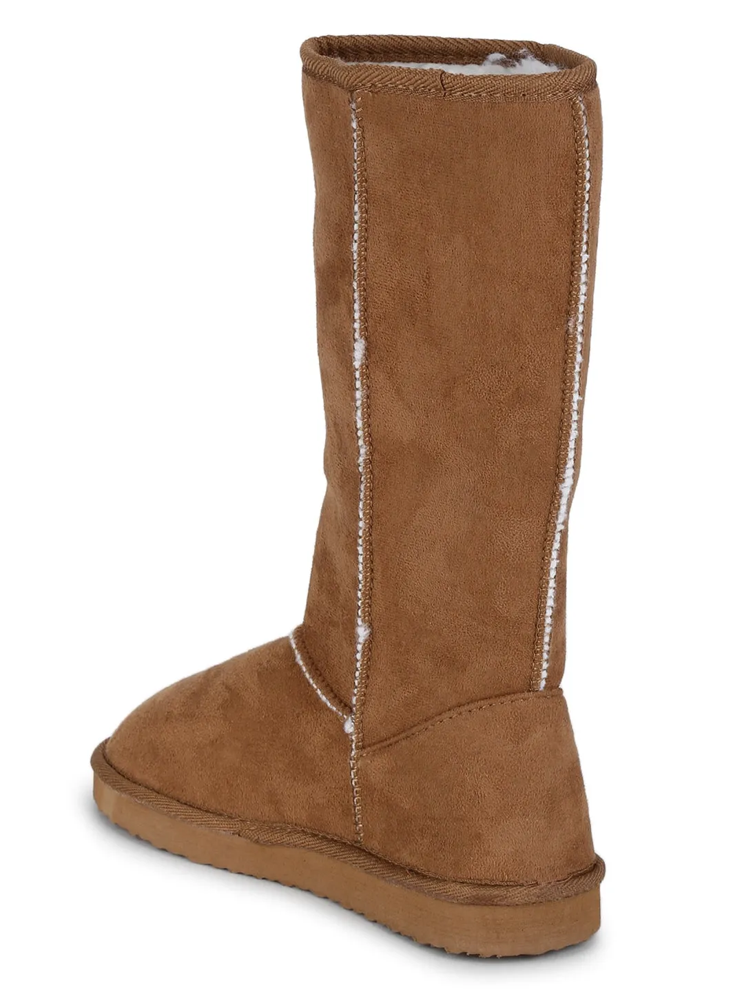 Tan Flat Snow Mid Calf Long Boots