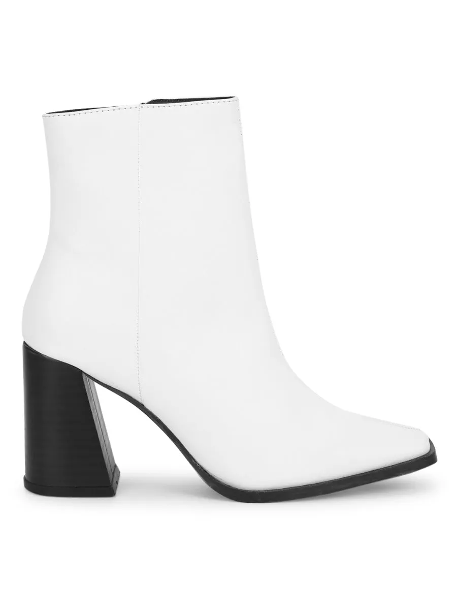 White PU Zip Up Square Toe Ankle Boots