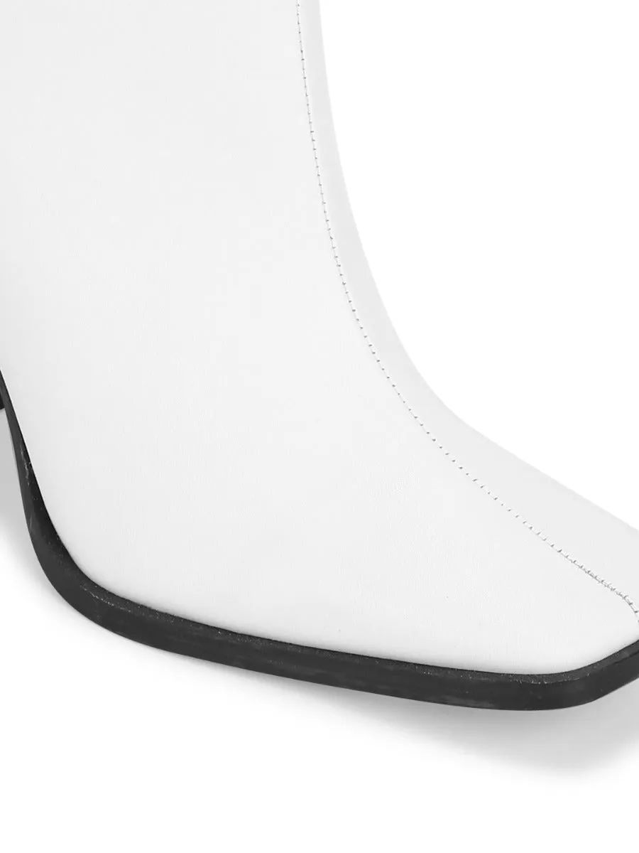 White PU Zip Up Square Toe Ankle Boots