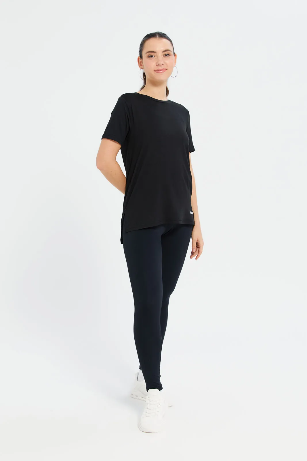 Women Black Performance Active T-Shirt