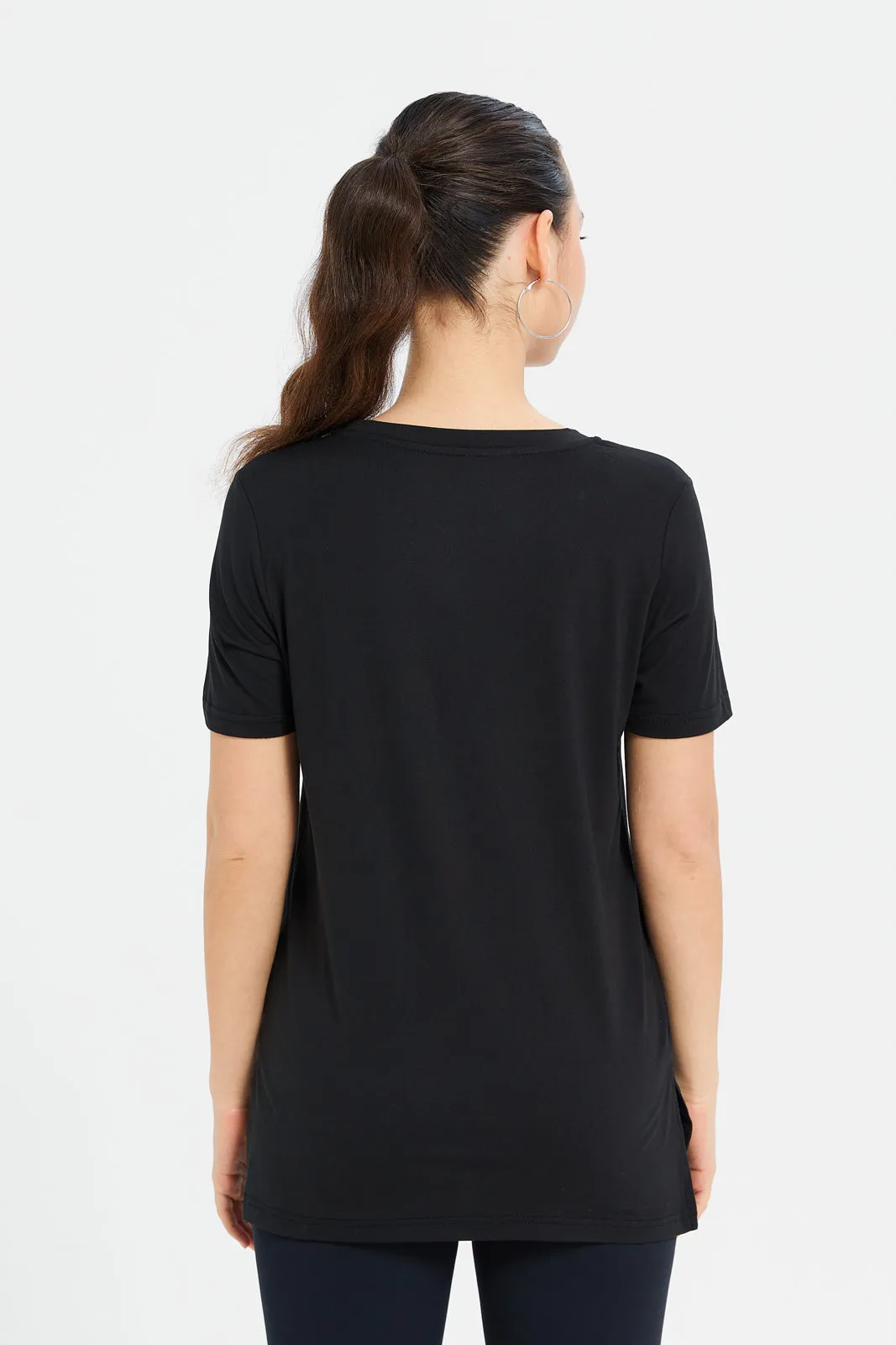 Women Black Performance Active T-Shirt