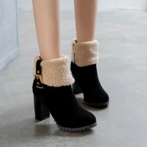 Women Buckle Wool High Heel Ankle Boots