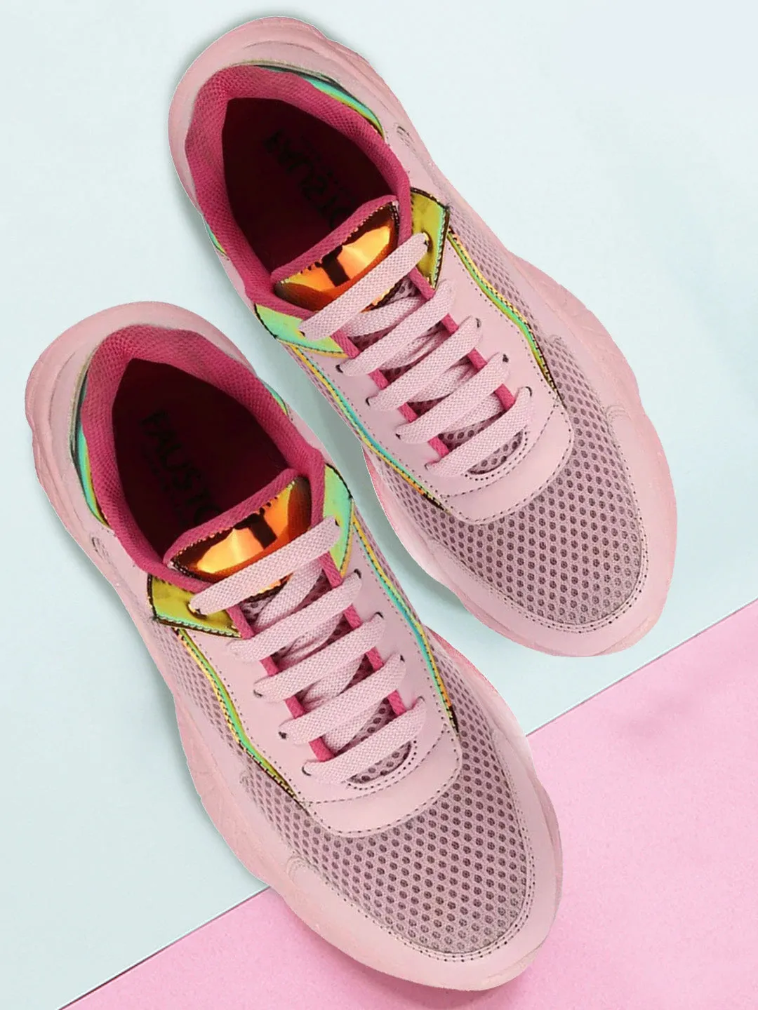 Women Pink Sports & Outdoor Lace Up Running Shoes