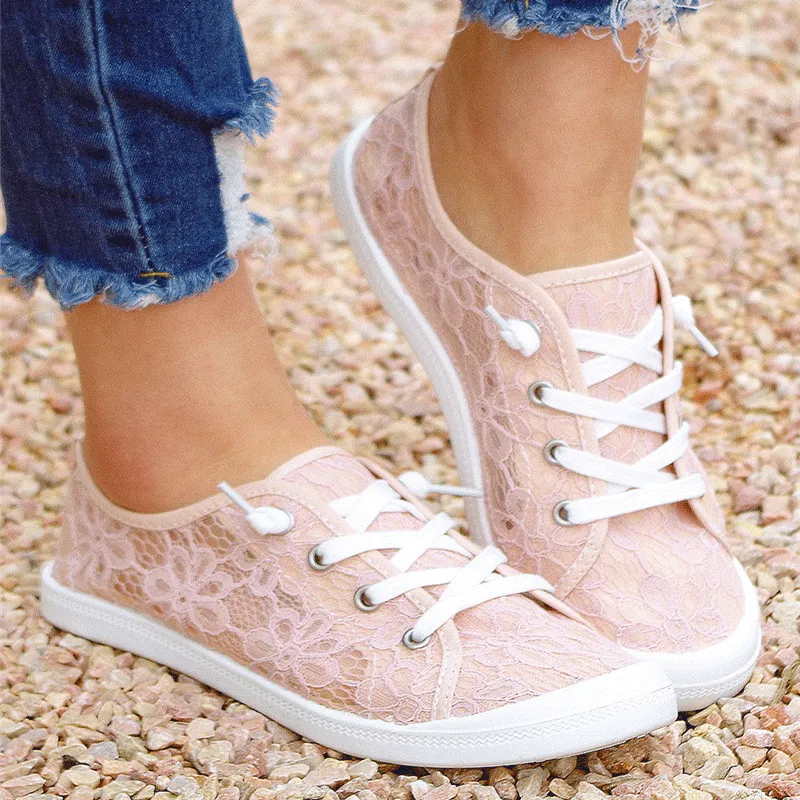 Women summer fashion lace flowers breathable slip on sneakers