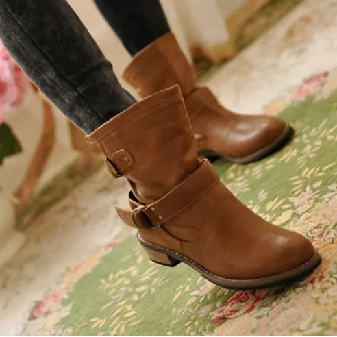 Women's ankle boots solid color motorcycle  classic style- women shoes