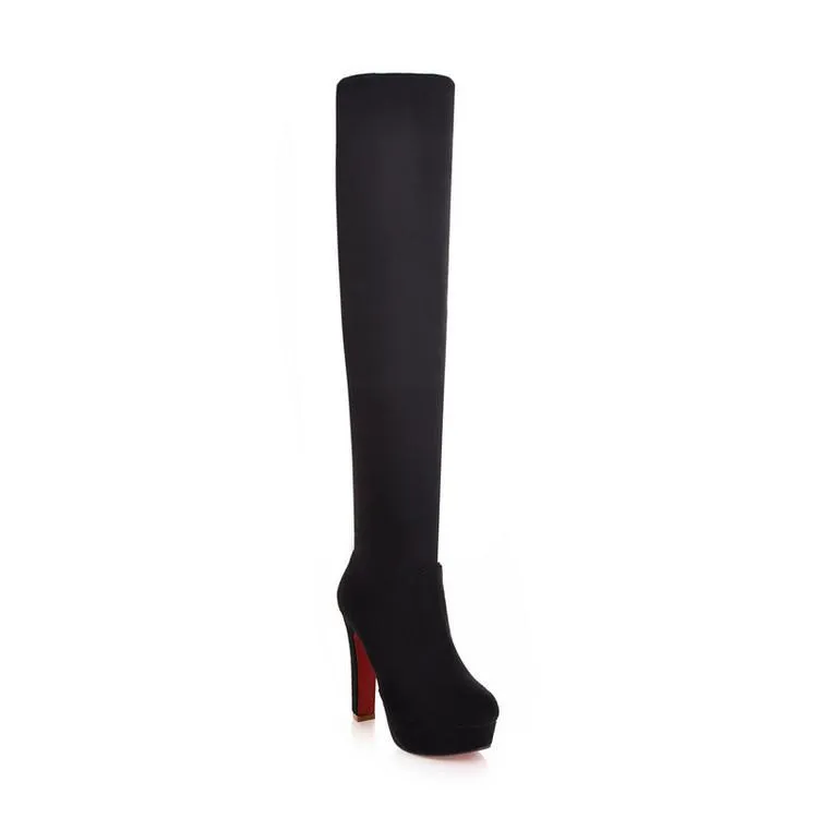 Women's high heeled platform thigh high boots strechy skinny over the knee boots