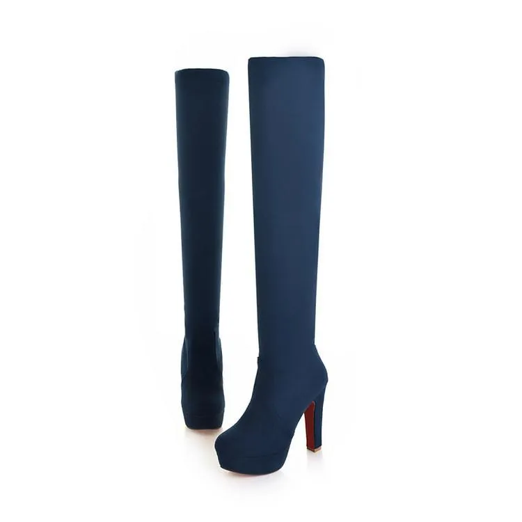 Women's high heeled platform thigh high boots strechy skinny over the knee boots