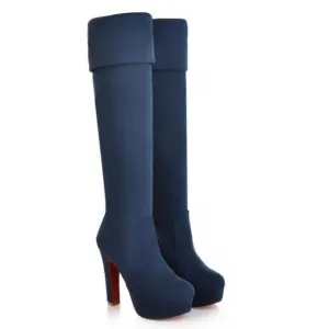 Women's high heeled platform thigh high boots strechy skinny over the knee boots