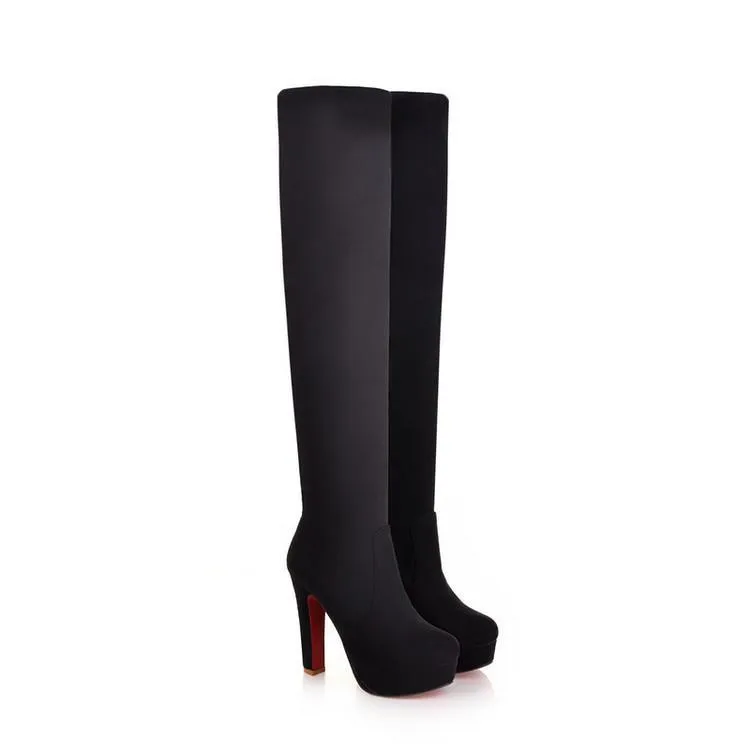 Women's high heeled platform thigh high boots strechy skinny over the knee boots