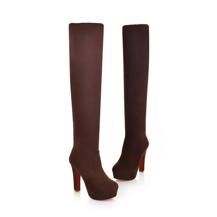 Women's high heeled platform thigh high boots strechy skinny over the knee boots