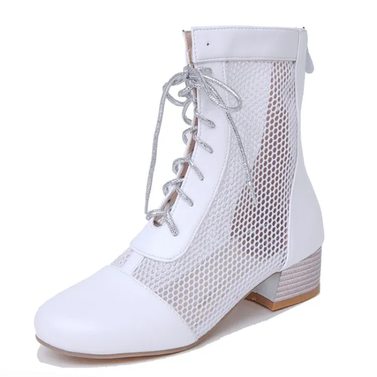 Women's Hollow Out Block Heels Short Boots