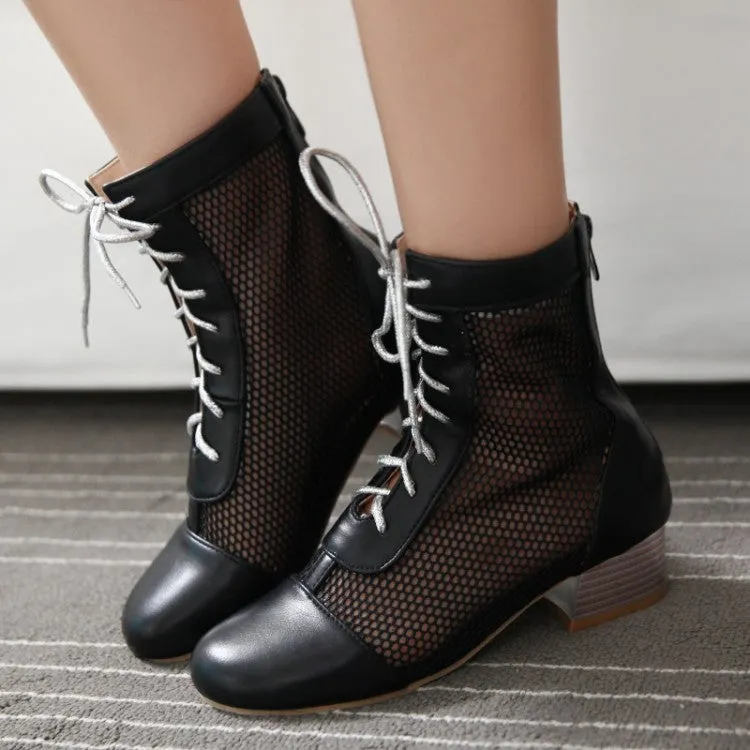 Women's Hollow Out Block Heels Short Boots