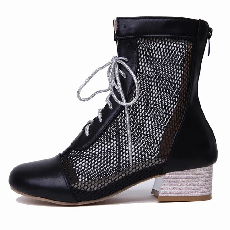 Women's Hollow Out Block Heels Short Boots