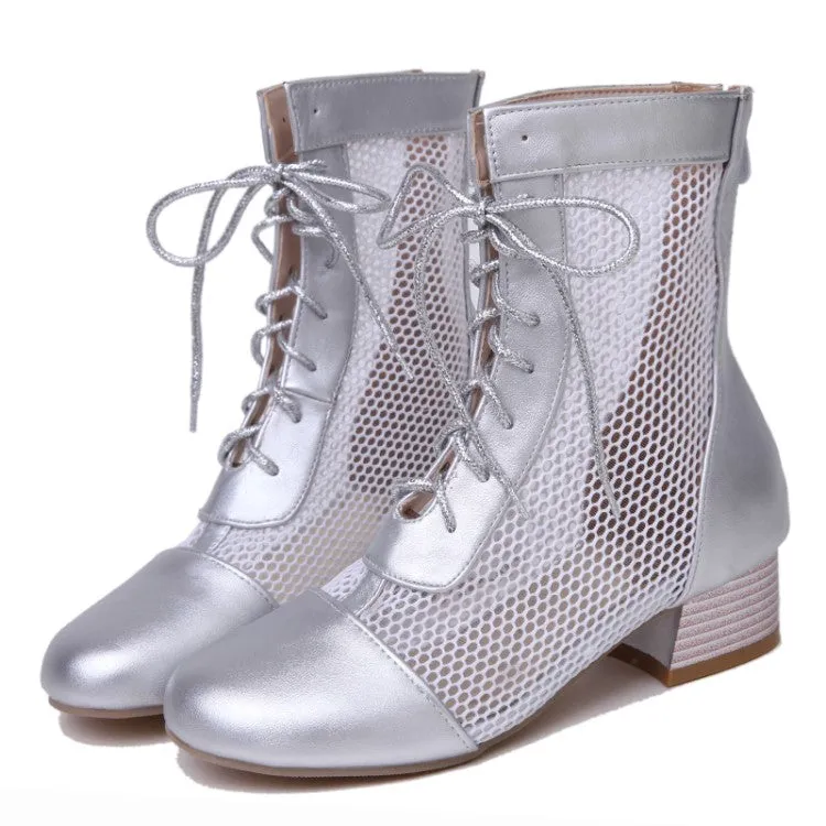 Women's Hollow Out Block Heels Short Boots