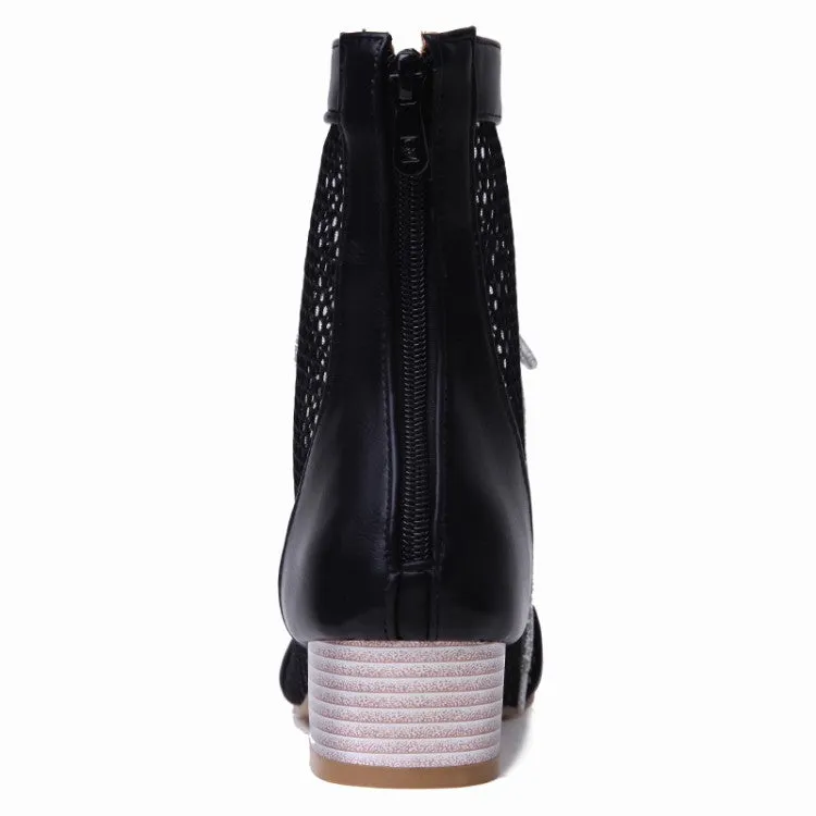 Women's Hollow Out Block Heels Short Boots