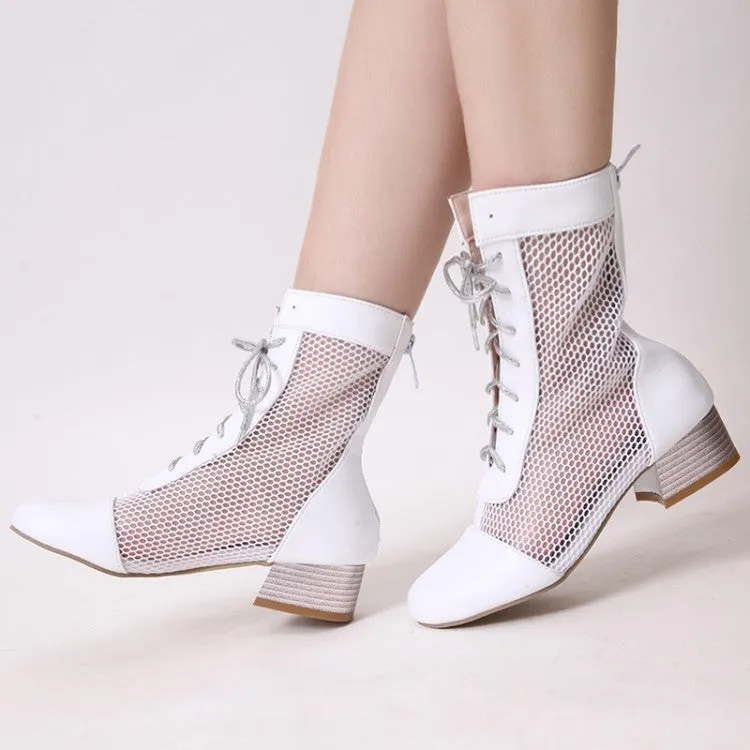 Women's Hollow Out Block Heels Short Boots